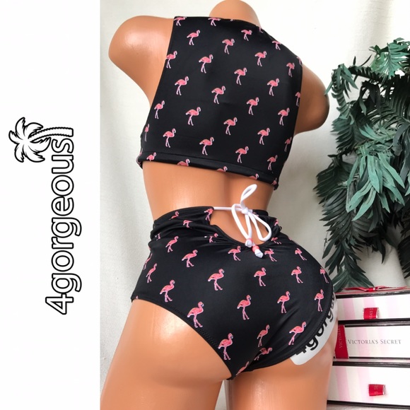 VS S PINK FLAMINGO BIKINI SET HIGH WAIST SUMMER - Picture 4 of 5